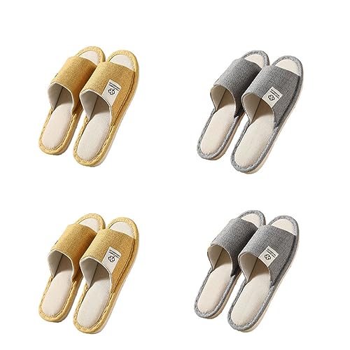 Teceyfeet Unisex Hotelslipper Set, 4 Paare Waschbar Gästehausschuhe Badepantoletten Rutschfeste Leinen Hausschuhe offener Zeh Pantoffeln Slip-on Slippers Pantoffeln,4 verschiedene Größen von Teceyfeet