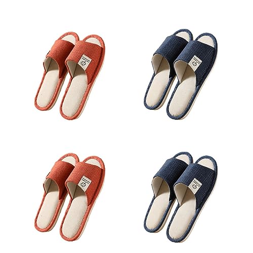 Teceyfeet Unisex Hotelslipper Set, 4 Paare Waschbar t Gästehausschuhe Badepantoletten Rutschfeste Leinen Hausschuhe Damen offener Zeh Pantoffeln Leinen Slippers von Teceyfeet