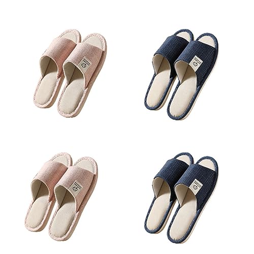 Teceyfeet Unisex Hotelslipper Set, 4 Paare Waschbar t Gästehausschuhe Badepantoletten Rutschfeste Leinen Hausschuhe Damen offener Zeh Pantoffeln Leinen Slippers von Teceyfeet