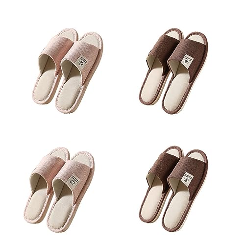 Teceyfeet Unisex Hotelslipper Set, 4 Paare Waschbar t Gästehausschuhe Badepantoletten Rutschfeste Leinen Hausschuhe Damen offener Zeh Pantoffeln Leinen Slippers von Teceyfeet