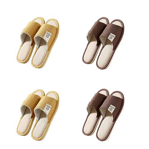 Teceyfeet Unisex Hotelslipper Set, 4 Paare Waschbar t Gästehausschuhe Badepantoletten Rutschfeste Leinen Hausschuhe Damen offener Zeh Pantoffeln Leinen Slippers von Teceyfeet