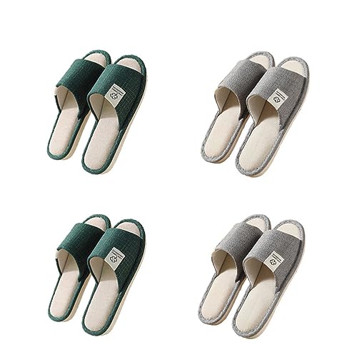 Teceyfeet Unisex Hotelslipper Set, 4 Paare Waschbar t Gästehausschuhe Badepantoletten Rutschfeste Leinen Hausschuhe Damen offener Zeh Pantoffeln Leinen Slippers von Teceyfeet