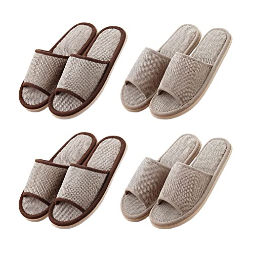 Teceyfeet Unisex Hotelslipper Set,4 Paar Set Badepantoletten Gästehausschuhe Set, Offener Zeh Waschbar Spa-Slipper Rutschfeste Hausschuhe Leinenpantoffeln,Größe: 36-43 von Teceyfeet