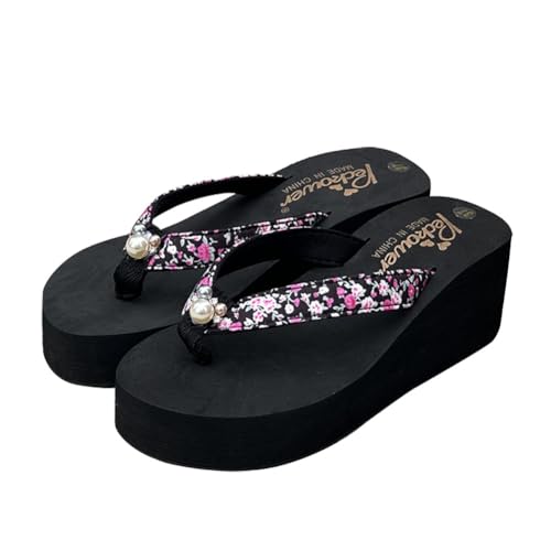 Teceyfeet Wedges Flipflop Sandalen Damen Perle Sandalen mit Absatz Plattform Keilsandalen Damenschuhe Frauen Keil Zehentrenner Mädchen Strandschuhe von Teceyfeet