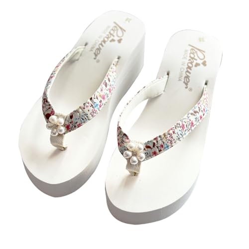 Teceyfeet Zehentrenner Damen Beach Sandalen Keilabsatz, Plateau Slipper Beach Pantoletten Sommer Flip-Flops Rutschfeste Plattform Glitzer Strasssteine Slipper Outdoor von Teceyfeet