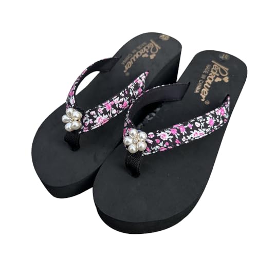 Teceyfeet Zehentrenner Damen Beach Sandalen Keilabsatz, Plateau Slipper Beach Pantoletten Sommer Flip-Flops Rutschfeste Plattform Glitzer Strasssteine Slipper Outdoor von Teceyfeet