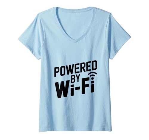 Damen Angetrieben von Wi-Fi Internet Connection Tech Enthusiast T-Shirt mit V-Ausschnitt Damen Angetrieben von Wi-Fi Internet Connection Tech Enthusiast T-Shirt mit V-Ausschnitt von Tech Enthusiast Apparel for Connectivity Lovers