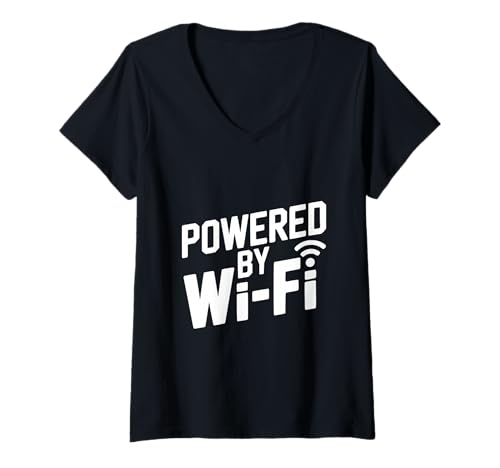 Damen Angetrieben von Wi-Fi Internet Connection Tech Enthusiast T-Shirt mit V-Ausschnitt Damen Angetrieben von Wi-Fi Internet Connection Tech Enthusiast T-Shirt mit V-Ausschnitt von Tech Enthusiast Apparel for Connectivity Lovers