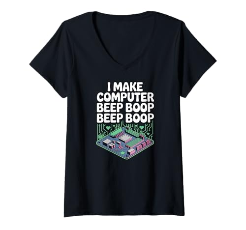 Damen Ich lasse den Computer piepen Boop Beep Boop Netzwerktechniker T-Shirt mit V-Ausschnitt Damen Ich lasse den Computer piepen Boop Beep Boop Netzwerktechniker T-Shirt mit V-Ausschnitt von Tech Enthusiast Computer Humor