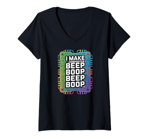 Damen Ich lasse den Computer piepen Boop Beep Boop Netzwerktechniker T-Shirt mit V-Ausschnitt Damen Ich lasse den Computer piepen Boop Beep Boop Netzwerktechniker T-Shirt mit V-Ausschnitt von Tech Enthusiast Programmer Circuit Humor