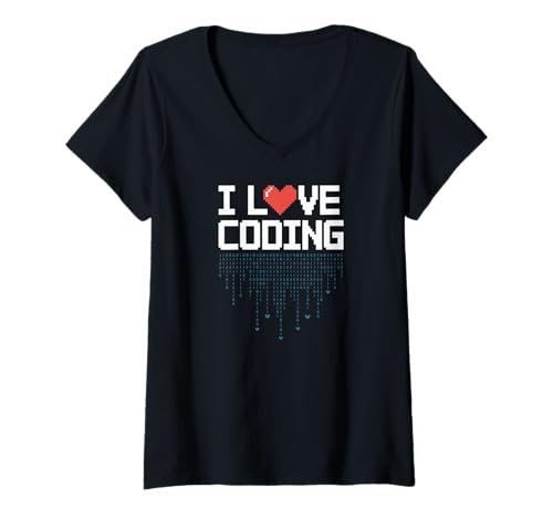 Damen Ich liebe Coding Heart Binary Humor Design T-Shirt mit V-Ausschnitt Damen Ich liebe Coding Heart Binary Humor Design T-Shirt mit V-Ausschnitt von Tech Enthusiasts Coding Love Humor