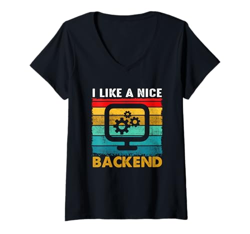 Damen Ich mag EIN nettes Backend-Softwareentwickler-Design T-Shirt mit V-Ausschnitt von Tech Humor Designs Co