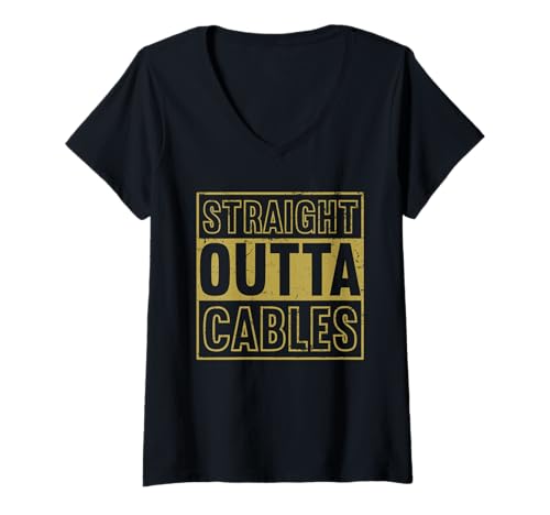 Damen Gerades Outta-Kabel-Design T-Shirt mit V-Ausschnitt von Tech Humor Designs