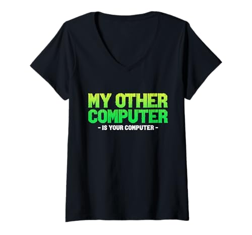 Damen Lustiges Hacker-Computer-Design T-Shirt mit V-Ausschnitt von Tech Humor Designs