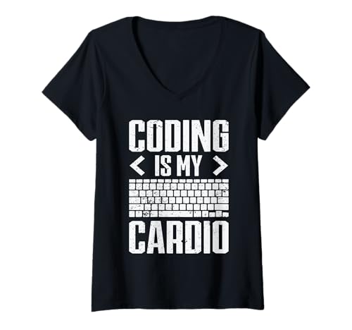 Damen Coding is My Cardio - Laid Back Coder Programmer Software Eng T-Shirt mit V-Ausschnitt von Tech Humor IT Guy Computer Software Engineer