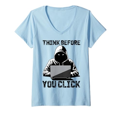 Damen Denken Sie nach, bevor Sie klicken - Cybersecurity Professional IT Guys T-Shirt mit V-Ausschnitt Damen Denken Sie nach, bevor Sie klicken - Cybersecurity Professional IT Guys T-Shirt mit V-Ausschnitt von Tech Humor IT Guy Computer Software Engineer