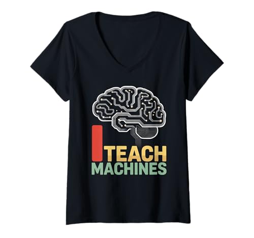Damen I Teach Machine Lustiger KI Gehirn Neuronaler Code Logiktrainer T-Shirt mit V-Ausschnitt Damen I Teach Machine Lustiger KI Gehirn Neuronaler Code Logiktrainer T-Shirt mit V-Ausschnitt von Tech Joke Developer Coder Scientist Programmer