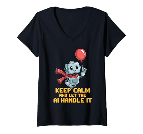 Damen Lustiger Spruch Keep Calm Let AI Handle It Roboter Witz Damen Herren T-Shirt mit V-Ausschnitt Damen Lustiger Spruch Keep Calm Let AI Handle It Roboter Witz Damen Herren T-Shirt mit V-Ausschnitt von Tech Lovers Programmers Robot Sarcasm AI Humor