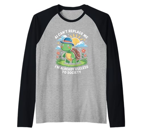 Lustiger Schildkröten-Spruch AI Can't Replace Me Useless Women Men Raglan von Tech Meme Lovers AI Jokes Cute Turtle Fans