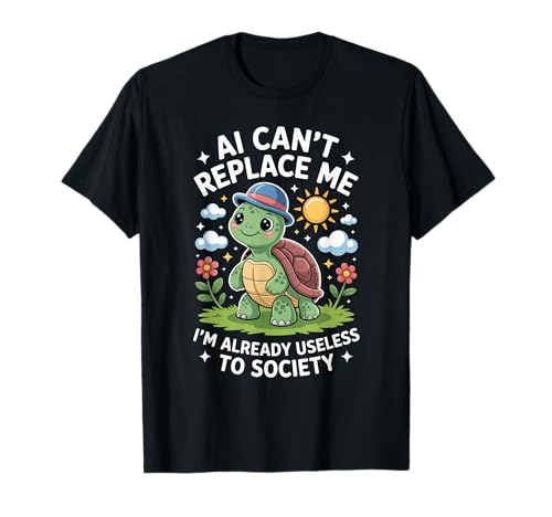 Lustiger Schildkröten-Spruch AI Can't Replace Me Useless Women Men T-Shirt von Tech Meme Lovers AI Jokes Cute Turtle Fans