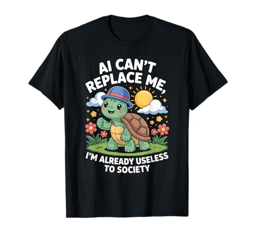 Lustiger Schildkröten-Spruch AI Can't Replace Me Useless Women Men T-Shirt von Tech Meme Lovers AI Jokes Cute Turtle Fans