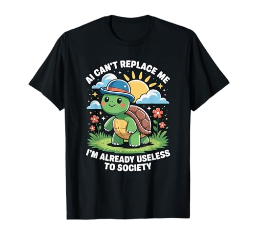 Lustiger Schildkröten-Spruch AI Can't Replace Me Useless Women Men T-Shirt von Tech Meme Lovers AI Jokes Cute Turtle Fans