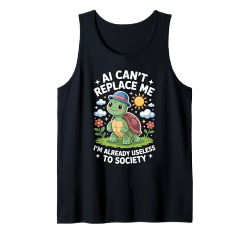 Lustiger Schildkröten-Spruch AI Can't Replace Me Useless Women Men Tank Top von Tech Meme Lovers AI Jokes Cute Turtle Fans