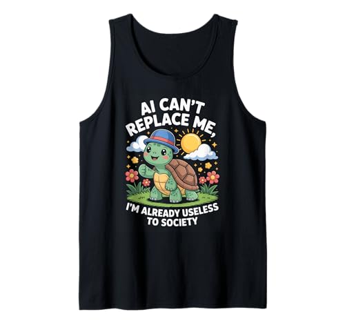 Lustiger Schildkröten-Spruch AI Can't Replace Me Useless Women Men Tank Top von Tech Meme Lovers AI Jokes Cute Turtle Fans