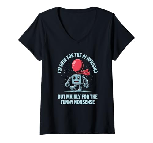 Damen Lustiger Spruch KI Aufstand Hauptsächlich Lustiger Unsinn Roboter Witz T-Shirt mit V-Ausschnitt Damen Lustiger Spruch KI Aufstand Hauptsächlich Lustiger Unsinn Roboter Witz T-Shirt mit V-Ausschnitt von Tech Nerds Engineers Robotics Joke AI Lovers Humor