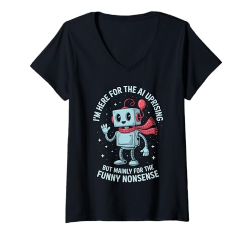 Damen Lustiger Spruch KI Aufstand Hauptsächlich Lustiger Unsinn Roboter Witz T-Shirt mit V-Ausschnitt Damen Lustiger Spruch KI Aufstand Hauptsächlich Lustiger Unsinn Roboter Witz T-Shirt mit V-Ausschnitt von Tech Nerds Engineers Robotics Joke AI Lovers Humor