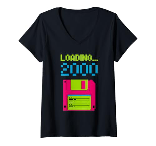 Damen Loading 2000 Diskette Pixel Retro Y2K Computer Grafik T-Shirt mit V-Ausschnitt Damen Loading 2000 Diskette Pixel Retro Y2K Computer Grafik T-Shirt mit V-Ausschnitt von Tech Nostalgie Jahr 2000 Glitch Ästhetik Vintage
