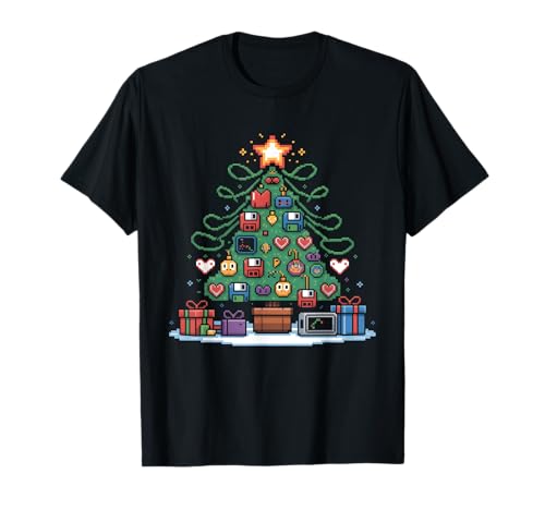 Retro Gaming Tech Programmierer Weihnachtsbaum Xmas Damen Herren T-Shirt von Tech Programming 8-bit Video Game Pajamas