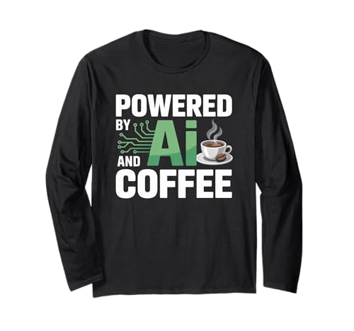 Lustiger Spruch Powered by AI Coffee Energy Circuit Damen Herren Langarmshirt von Tech Workers Programmers Java Coders Robot Humor