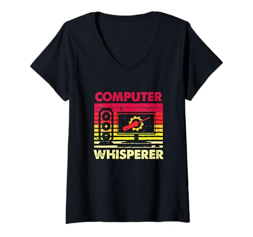 Damen Computerflüsterer, technischer Reparaturfachmann, im Retro-Look, Humor T-Shirt mit V-Ausschnitt Damen Computerflüsterer, technischer Reparaturfachmann, im Retro-Look, Humor T-Shirt mit V-Ausschnitt von TechFix Threads