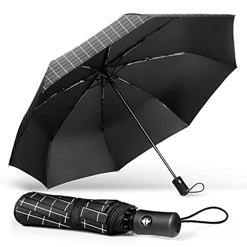TechRise Regenschirm, klassisch, winddicht, automatisch, zusammenklappbar, kompakt, mit einem Knopf, automatisches Öffnen und Schließen von TechRise