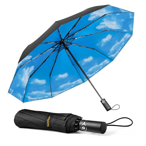 TechRise Regenschirm Taschenschirm Sturmfest Groß -10 Rippen Windsicherer Sturm Taschenschirm Schirm, automatisch kompakt mit einem Knopf Öffnen und Schließen automatisch von TechRise