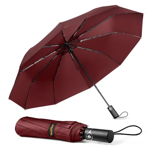 TechRise Regenschirm Taschenschirm Sturmfest Groß -10 Rippen Windsicherer Sturm Taschenschirm Schirm, automatisch kompakt mit einem Knopf Öffnen und Schließen automatisch von TechRise