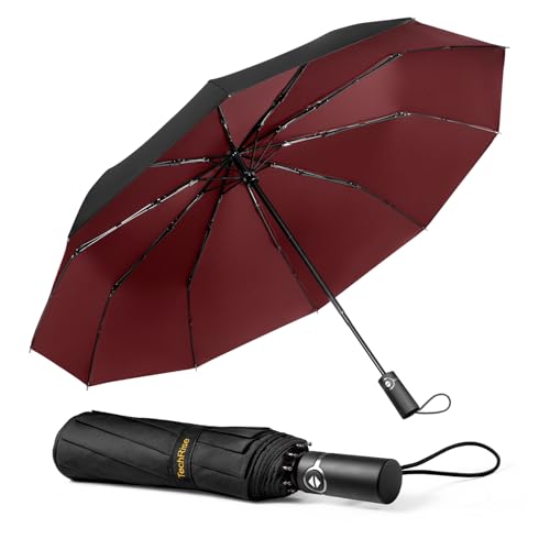TechRise Regenschirm Taschenschirm Sturmfest Groß -10 Rippen Windsicherer Sturm Taschenschirm Schirm, automatisch kompakt mit einem Knopf Öffnen und Schließen automatisch von TechRise