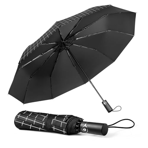 TechRise Regenschirm Taschenschirm Sturmfest Groß -10 Rippen Windsicherer Sturm Taschenschirm Schirm, automatisch kompakt mit einem Knopf Öffnen und Schließen automatisch von TechRise