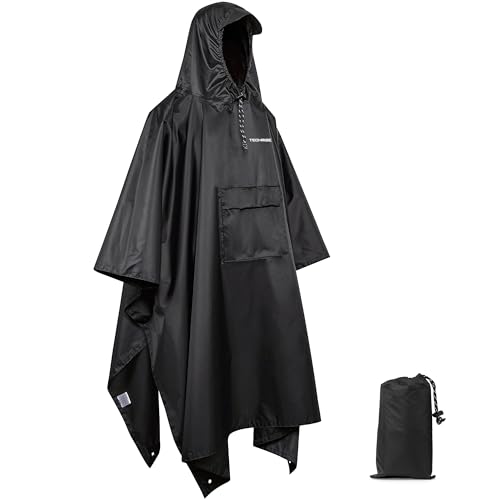 TechRise Wasserdichter Regenponcho, Leichter Atmungsaktive Regenjacken, Unisex EVA Regencape mit Kapuze, Multifunktionale Wiederverwendbarer Regenmantel für Wandern, Camping, Angeln, Fahrrad von TechRise
