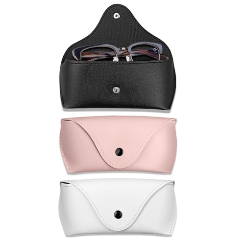 Techchii Brillenetui Leder, 3 Stück Tragbares Brillenetuis Weich Sonnenbrillen Etui PU Brillenhülle Wasserdicht Brillentasche mit Druckknopf Geeignet für Männer, Frauen und Kinder von Techchii
