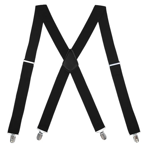 Techchii Hosenträger Herren Extra Stark, Hosenträger Breit Schwarz für Herren und Damen Elastisch und Verstellbar X-Förmige Riemen mit 4 Metall Clip für Arbeitshose Einheitsgröße Hosenträger von Techchii