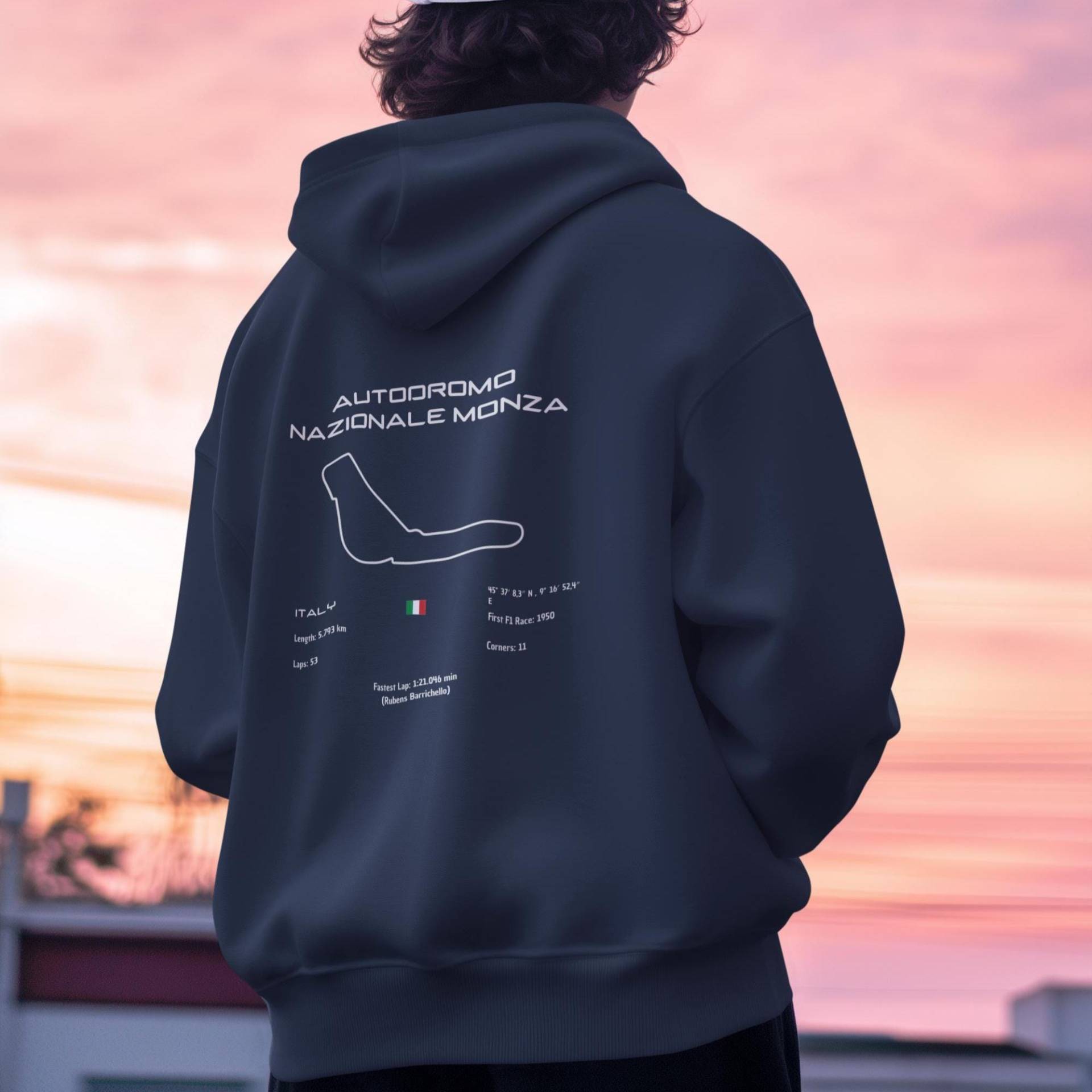 Monza Circuit Hoodie | Track Map Warm & Durable Classic Motorsport Look von Techcraftstudioshops