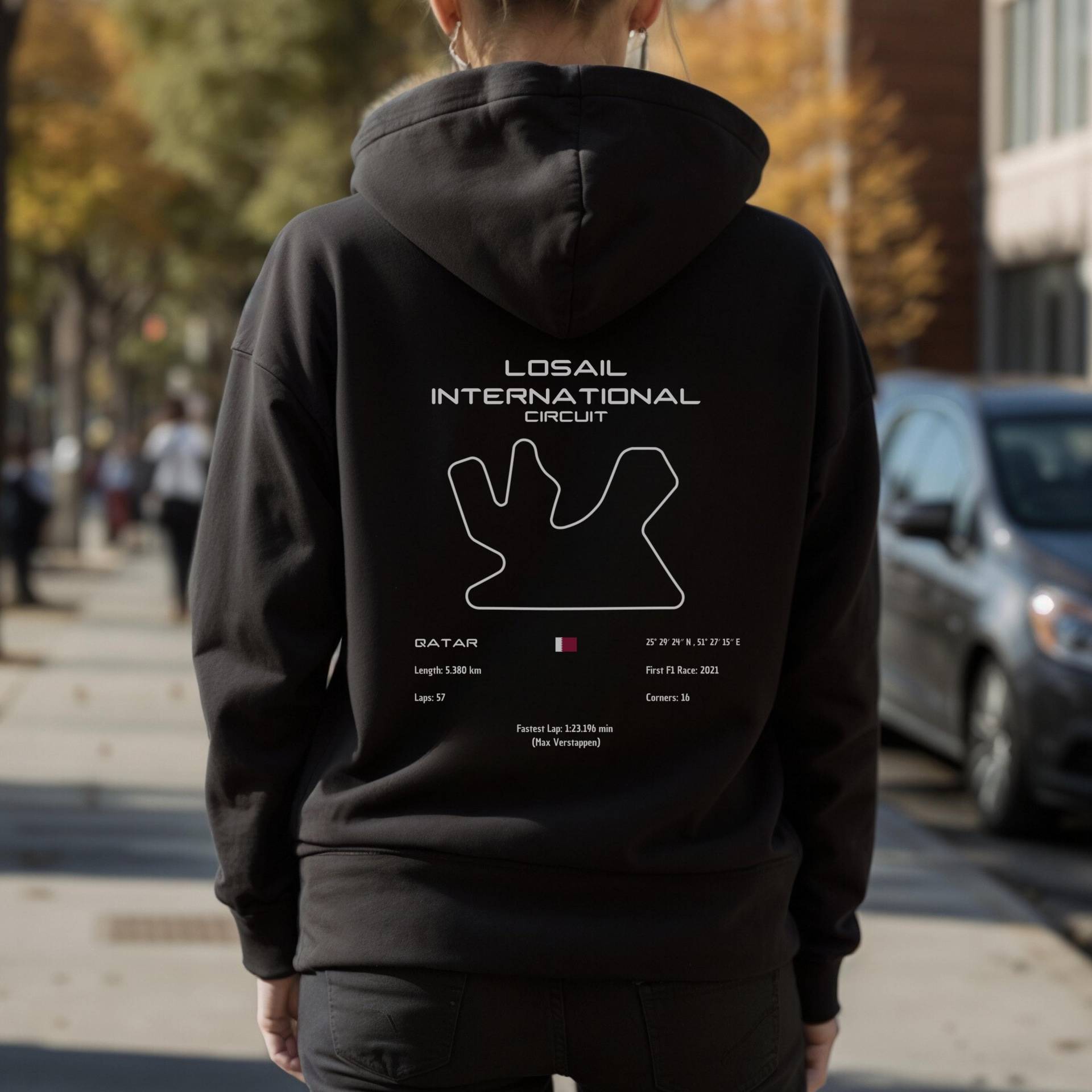 Qatar Circuit Hoodie | Track Map Warm & Durable Classic Motorsport Look von Techcraftstudioshops