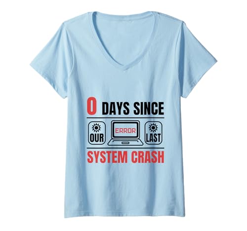 Damen Techie 0 Tage Seit Meinem Letzten Computerabsturz T-Shirt mit V-Ausschnitt Damen Techie 0 Tage Seit Meinem Letzten Computerabsturz T-Shirt mit V-Ausschnitt von Techie Computer Nerd Humor Help Desk Geschenke