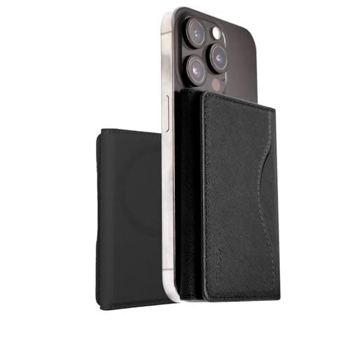 TECHMADE ETRES Smart Wallet Classic Saffiano – MagSafe RFID Herren Damen, Slim, elegant, mit Bargeldfach – iPhone kompatibel, Schwarz von Techmade