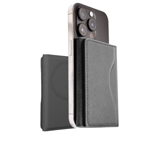 TECHMADE ETRES Smart Wallet Classic Saffiano – MagSafe RFID Herren Damen, Slim, elegant, mit Bargeldfach – iPhone kompatibel, grau von Techmade