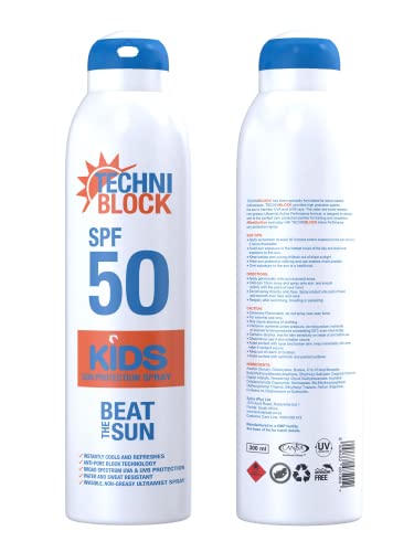 Techniblock SPF 50 Aerosol Sonnenschutzmittel 300ml x 2 fur kinder von Techniblock