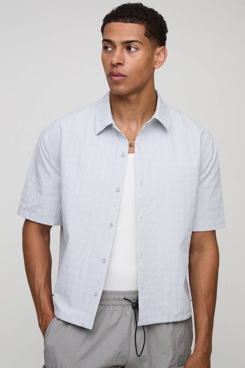 Oversized Boxy Technical Check Bungee Hem Shirt - Light Grey - M, Light Grey von Technic
