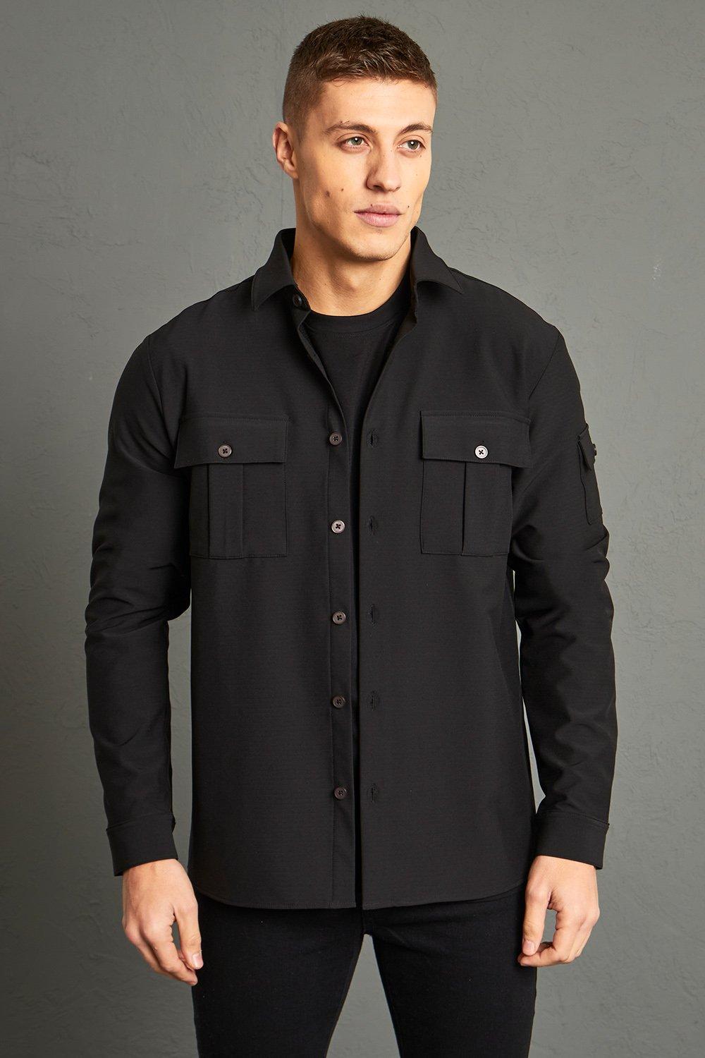 Ma1 Stretch-Overshirt - Black - L, Black von boohoo